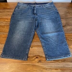 Ulla Popken Sophie Denim Capris Size 24 Blue Medium Wash Stretch Cropped Jeans